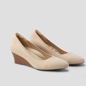 Comfort Knit Wedge Pumps - Beige